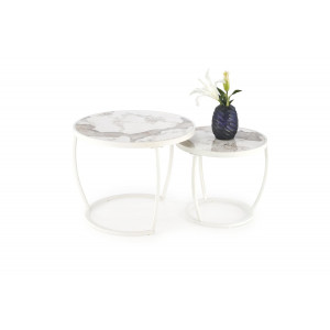 IVERTON modern 2 részes dohányzóasztal szett – bézs márvány / fehér - 62/47cm