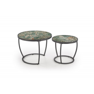 IVERTON modern 2 részes dohányzóasztal szett – zöld márvány / fekete - 62/47cm