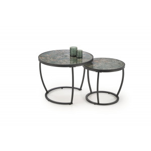 IVERTON modern 2 részes dohányzóasztal szett – zöld márvány / fekete - 62/47cm