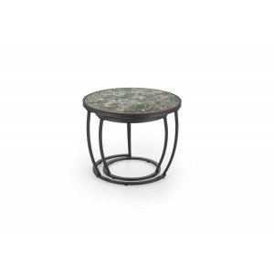 IVERTON modern 2 részes dohányzóasztal szett – zöld márvány / fekete - 62/47cm
