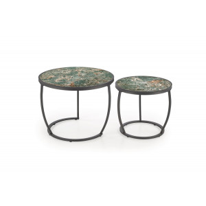 IVERTON modern 2 részes dohányzóasztal szett – zöld márvány / fekete - 62/47cm
