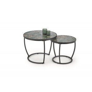 IVERTON modern 2 részes dohányzóasztal szett – zöld márvány / fekete - 62/47cm HALMAR
