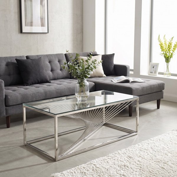 INSIGNIA modern dohányzóasztal üveg/króm - 120cm