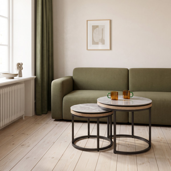 IRELAND modern 2 részes dohányzóasztal szett – szürke márvány / grafit - 54/44cm