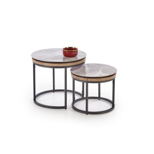IRELAND modern 2 részes dohányzóasztal szett – szürke márvány / grafit - 54/44cm