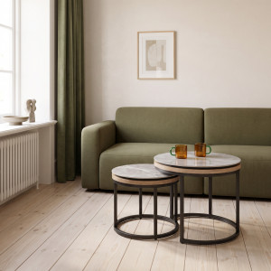 IRELAND modern 2 részes dohányzóasztal szett – szürke márvány / grafit - 54/44cm HALMAR