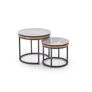 IRELAND modern 2 részes dohányzóasztal szett – szürke márvány / grafit - 54/44cm