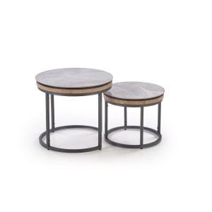 IRELAND modern 2 részes dohányzóasztal szett – szürke márvány / grafit - 54/44cm