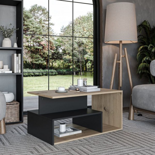 IVORY modern dohányzóasztal –  tölgy / fekete - 90cm