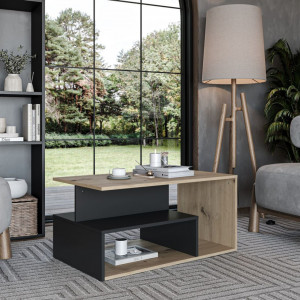 IVORY modern dohányzóasztal –  tölgy / fekete - 90cm HALMAR
