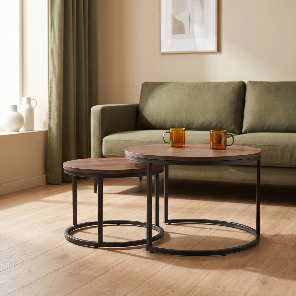 JARVIS modern 2 részes dohányzóasztal szett – dió / fekete - 79/59cm