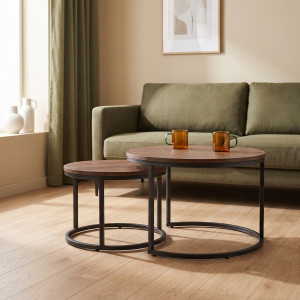 JARVIS modern 2 részes dohányzóasztal szett – dió / fekete - 79/59cm HALMAR