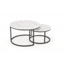 JARVIS modern 2 részes dohányzóasztal szett – fehér márvány / fekete - 79/59cm