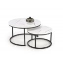 JARVIS modern 2 részes dohányzóasztal szett – fehér márvány / fekete - 79/59cm