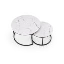 JARVIS modern 2 részes dohányzóasztal szett – fehér márvány / fekete - 79/59cm