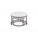 JARVIS modern 2 részes dohányzóasztal szett – fehér márvány / fekete - 79/59cm