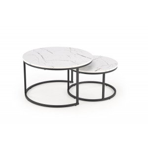 JARVIS modern 2 részes dohányzóasztal szett – fehér márvány / fekete - 79/59cm