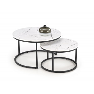 JARVIS modern 2 részes dohányzóasztal szett – fehér márvány / fekete - 79/59cm