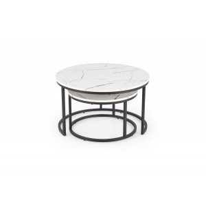 JARVIS modern 2 részes dohányzóasztal szett – fehér márvány / fekete - 79/59cm