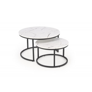 JARVIS modern 2 részes dohányzóasztal szett – fehér márvány / fekete - 79/59cm