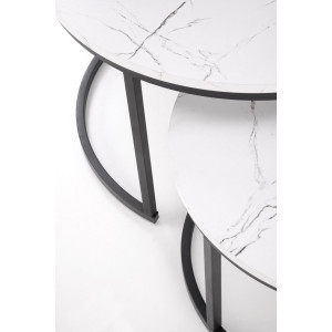 JARVIS modern 2 részes dohányzóasztal szett – fehér márvány / fekete - 79/59cm