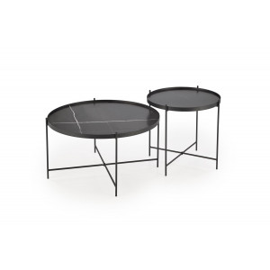 JORDAN modern 2 részes dohányzóasztal szett – fekete márvány / fekete - 70/48cm