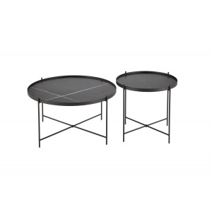 JORDAN modern 2 részes dohányzóasztal szett – fekete márvány / fekete - 70/48cm