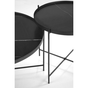 JORDAN modern 2 részes dohányzóasztal szett – fekete márvány / fekete - 70/48cm