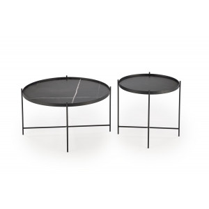 JORDAN modern 2 részes dohányzóasztal szett – fekete márvány / fekete - 70/48cm