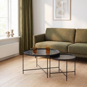 JORDAN modern 2 részes dohányzóasztal szett – fekete márvány / fekete - 70/48cm HALMAR