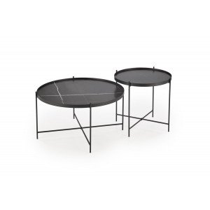 JORDAN modern 2 részes dohányzóasztal szett – fekete márvány / fekete - 70/48cm HALMAR