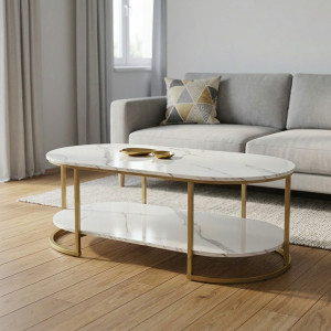 JENSON modern dohányzóasztal – fehér márvány / arany - 120cm HALMAR