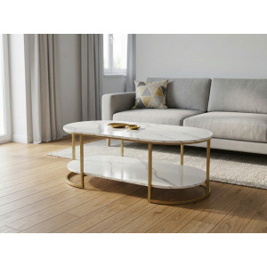 JENSON modern dohányzóasztal – fehér márvány / arany - 120cm