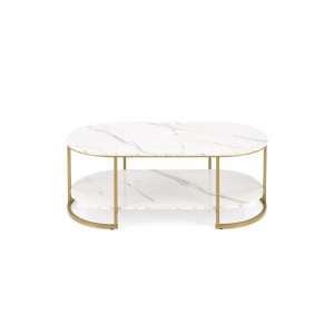 JENSON modern dohányzóasztal – fehér márvány / arany - 120cm