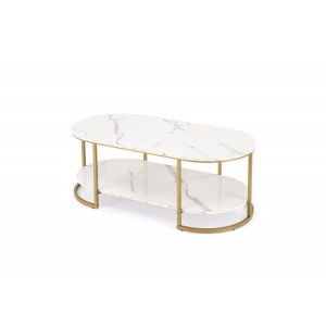 JENSON modern dohányzóasztal – fehér márvány / arany - 120cm