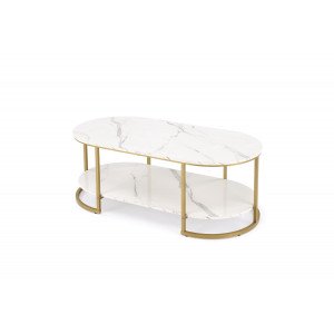 JENSON modern dohányzóasztal – fehér márvány / arany - 120cm HALMAR