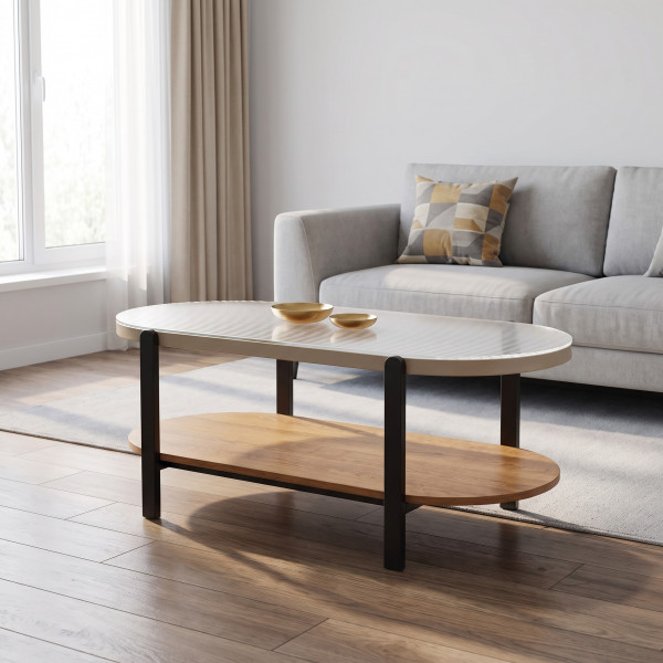 KINGSLEY modern dohányzóasztal – natúr / fekete - 110cm