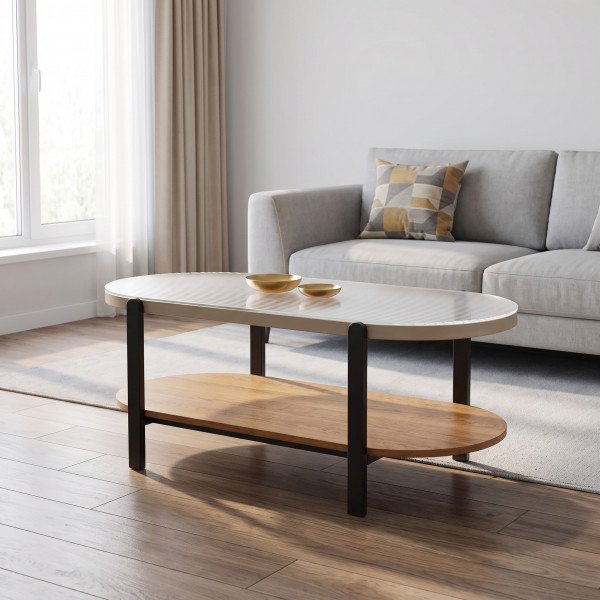 KINGSLEY modern dohányzóasztal – natúr / fekete - 110cm