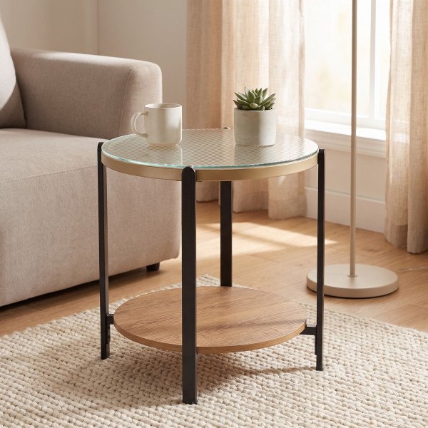 KINGSLEY modern lerakóasztal – natúr / fekete - 53cm