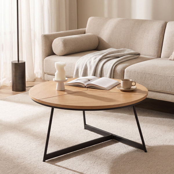 KENDALL modern dohányzóasztal – natúr tölgy / fekete - 80cm