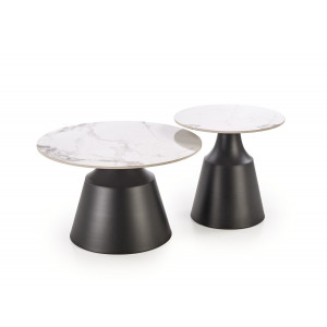 MARLOW modern 2 részes dohányzóasztal szett – fehér márvány / fekete - 70/50cm