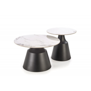 MARLOW modern 2 részes dohányzóasztal szett – fehér márvány / fekete - 70/50cm