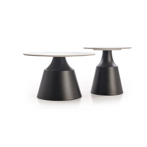 MARLOW modern 2 részes dohányzóasztal szett – fehér márvány / fekete - 70/50cm