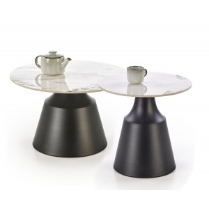MARLOW modern 2 részes dohányzóasztal szett – fehér márvány / fekete - 70/50cm