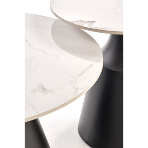 MARLOW modern 2 részes dohányzóasztal szett – fehér márvány / fekete - 70/50cm