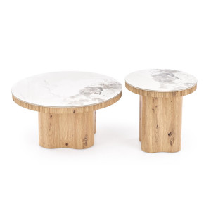 MAVERO modern dohányzóasztal – fehér márvány / natúr - 80cm