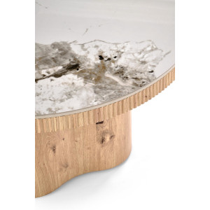 MAVERO modern dohányzóasztal – fehér márvány / natúr - 80cm