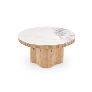 MAVERO modern dohányzóasztal – fehér márvány / natúr - 80cm