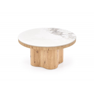 MAVERO modern dohányzóasztal – fehér márvány / natúr - 80cm