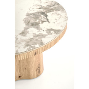 MAVERO modern dohányzóasztal – fehér márvány / natúr - 80cm